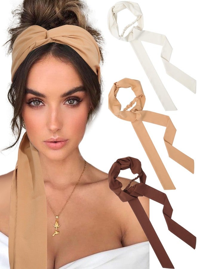 AWAYTR Women Long Head Wraps Bands - Twist Knotted Headbands for Women Long Thick Hair 3PCS Chiffon Criss Cross Head Wraps Non Slip Hair Band - Image 1