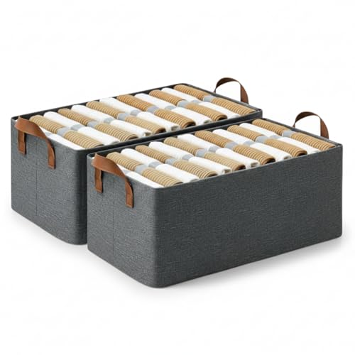 Raggle 2PCS Collapsible Fabric Storage Cubes Organizer with Handles Foldable Storage Baskets for Organizing Toys, Books, Shelves, Closet, Large Storage Box with Handles (Gray, 26L-2) - Image 1