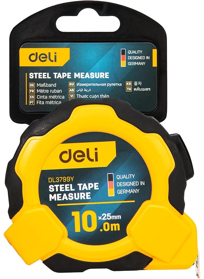 ديلي شريط قياس فولاذي بطول 10 أمتار وعرض 25 ملم، أصفر - Image 1