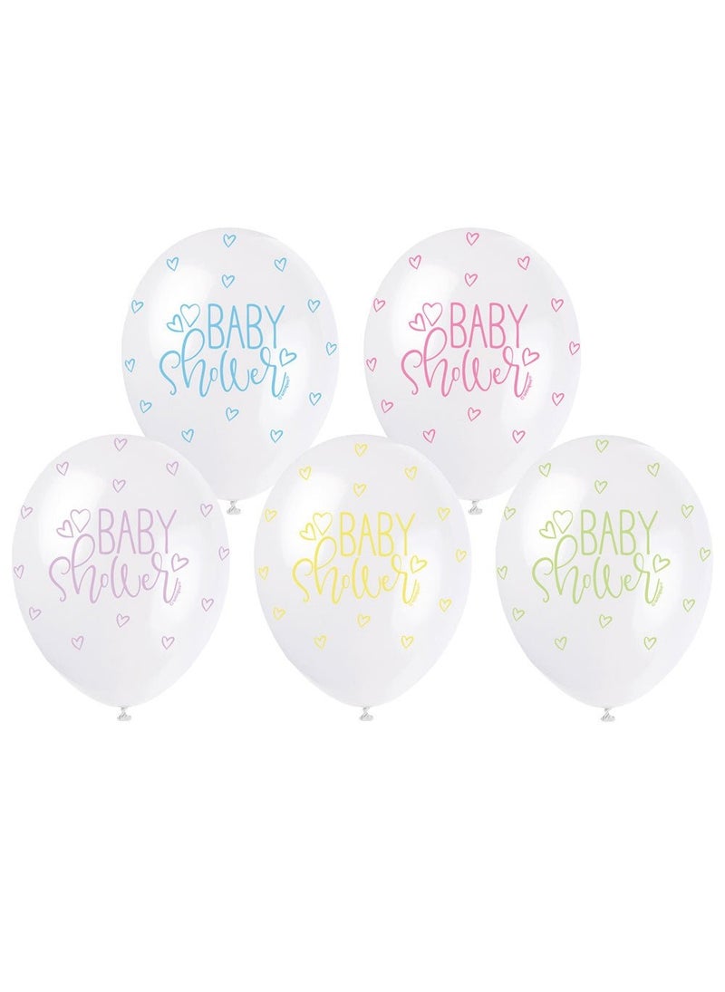Unique Baby Shower Balloons Pastel White Latex 30 cm 5-Pack