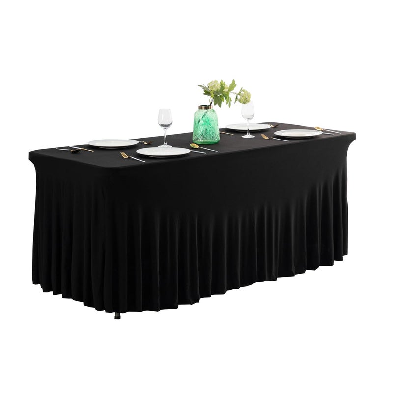 iEventStar Fitted Polyester OnePiece Table Skirt Spandex Table Cover Rectangle Tablecloth Wrinkle Resistant for Wedding Party Events Black 6ft