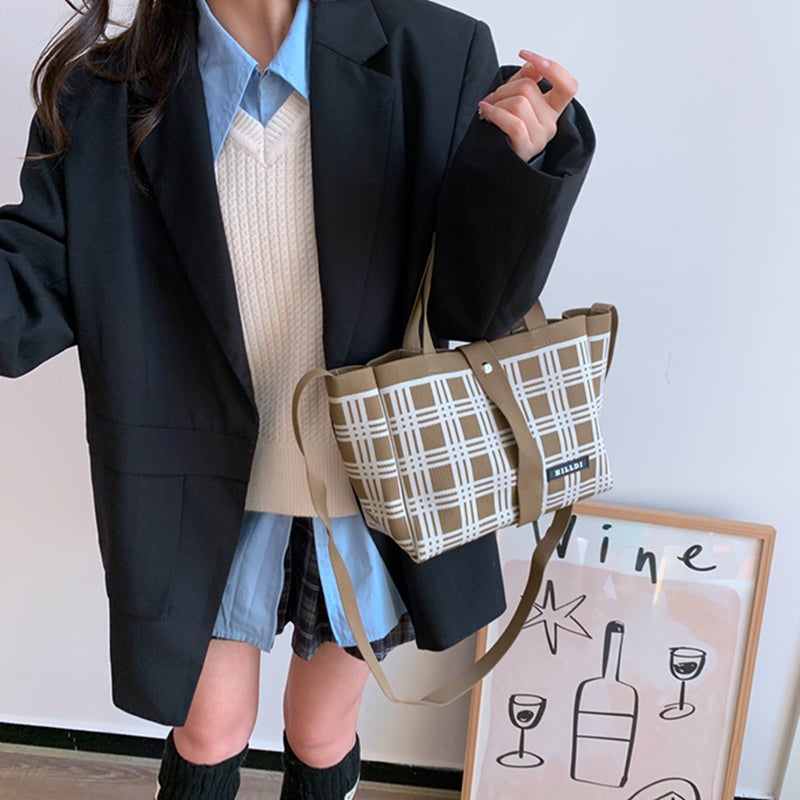 Autumn New Korean Style Niche Design Houndstooth Shoulder Bag Tote Bag Casual All-Match Hand Bag Crossbody Bag - Image 1