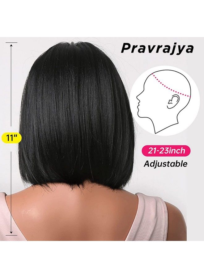 PRAVRAJYA وصلة شعر نسائية بطول 14 بوصة، شعر مستعار قصير مستقيم أسود اللون بطول الكتف مع غرة للاستخدام اليومي (أسود) - Image 4