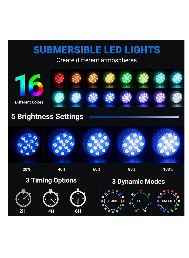 أضواء LED غاطسة مع جهاز تحكم عن بعد، إضاءة LED لحمام السباحة مقاومة للماء، مصابيح حمام سباحة تحت الماء RGB 16 لونًا مع كوب شفط، ضوء حوض استحمام ساخن محمول لتزيين حمام السباحة، حوض السمك (قطعتان) - Image 2