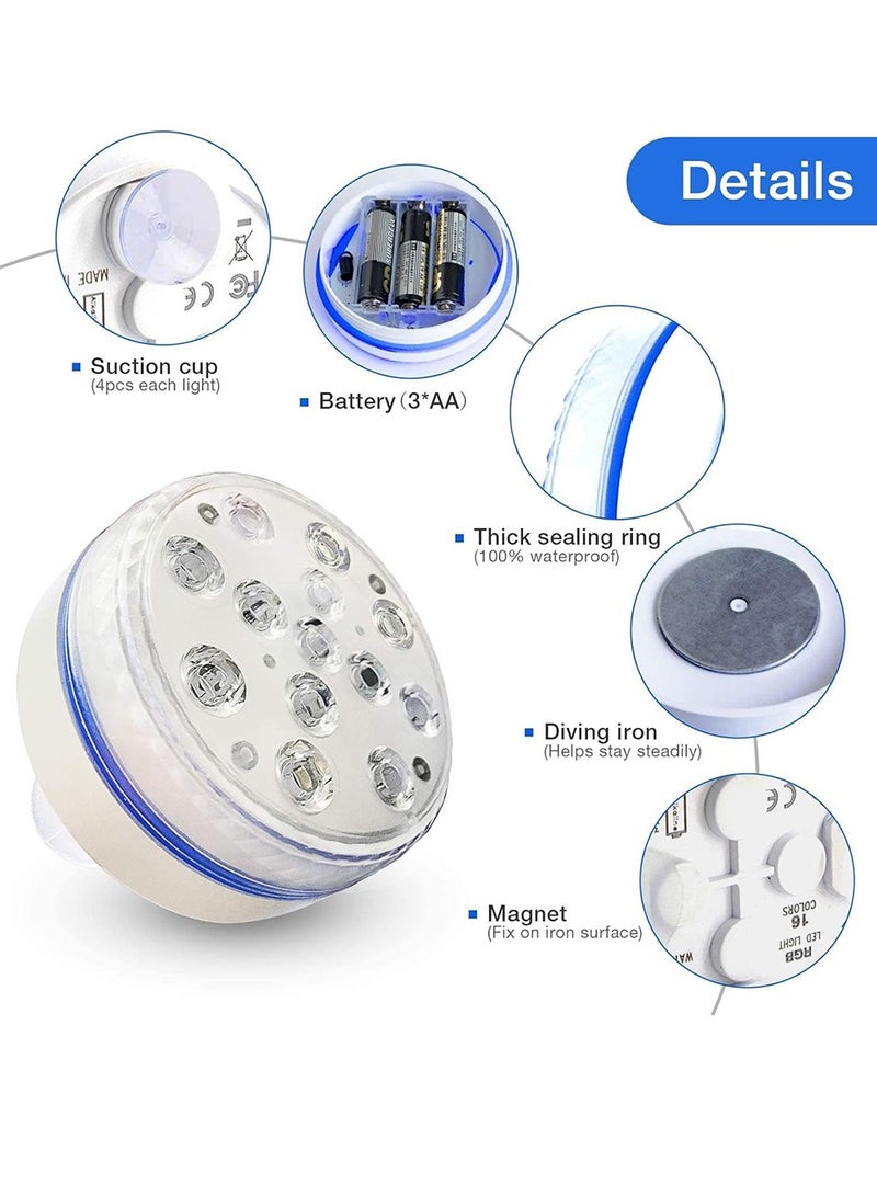 أضواء LED غاطسة مع جهاز تحكم عن بعد، إضاءة LED لحمام السباحة مقاومة للماء، مصابيح حمام سباحة تحت الماء RGB 16 لونًا مع كوب شفط، ضوء حوض استحمام ساخن محمول لتزيين حمام السباحة، حوض السمك (قطعتان) - Image 5