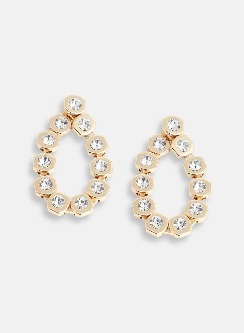 سوهي قرط متدلي من الحجر مصمم للحفلات مطلي بالذهب