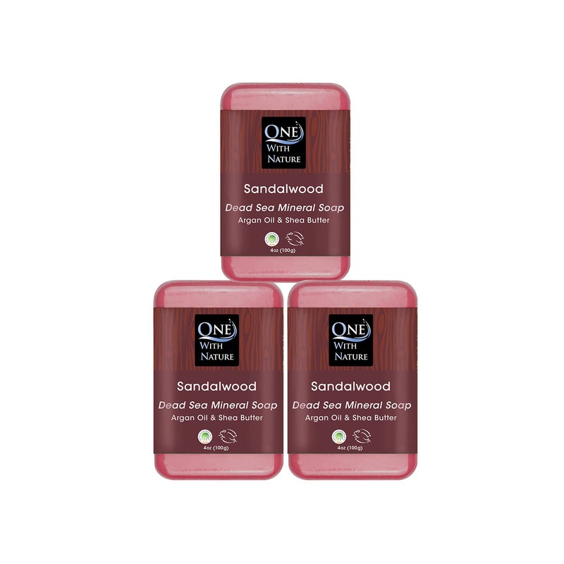 One With Nature Dead Sea Salt Sandalwood Soap 4oz 3-Pack â€“ Purifying and Exfoliating Soap Bar with Dead Sea Minerals and Sandalwood for Face & Body, for Men & Women - Image 1