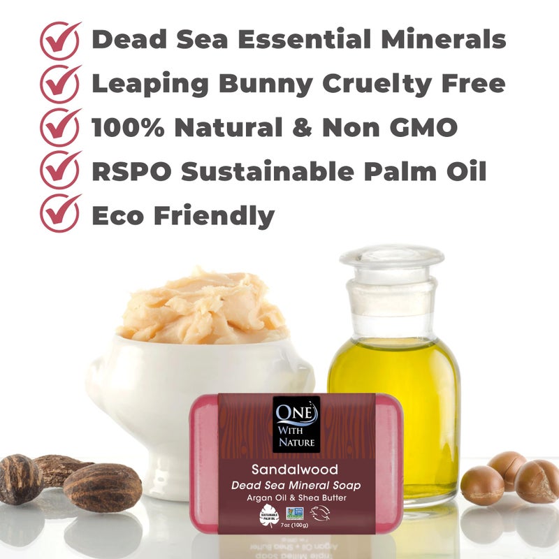 One With Nature Dead Sea Salt Sandalwood Soap 4oz 3-Pack â€“ Purifying and Exfoliating Soap Bar with Dead Sea Minerals and Sandalwood for Face & Body, for Men & Women - Image 4