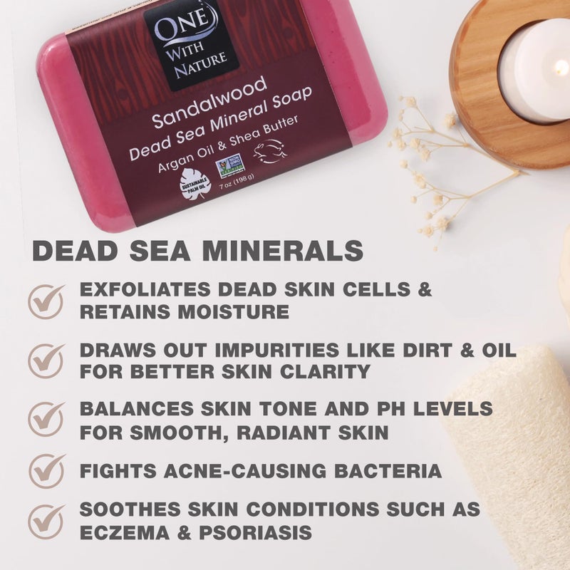 One With Nature Dead Sea Salt Sandalwood Soap 4oz 3-Pack â€“ Purifying and Exfoliating Soap Bar with Dead Sea Minerals and Sandalwood for Face & Body, for Men & Women - Image 3