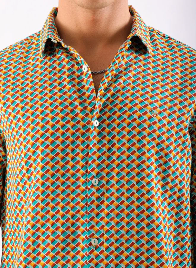 The Indian Garage Co Men Slim Fit Geometric Printed Full Sleeves Cutaway Collar Party Wear Shirt