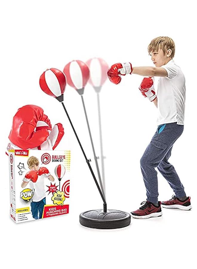 Arabest Youth Boxing Bag Set with Gloves | Adjustable Stand for Kids 3-10 Years Old | Boys & Girls Punching Bag Toy (Red/White) - Image 1