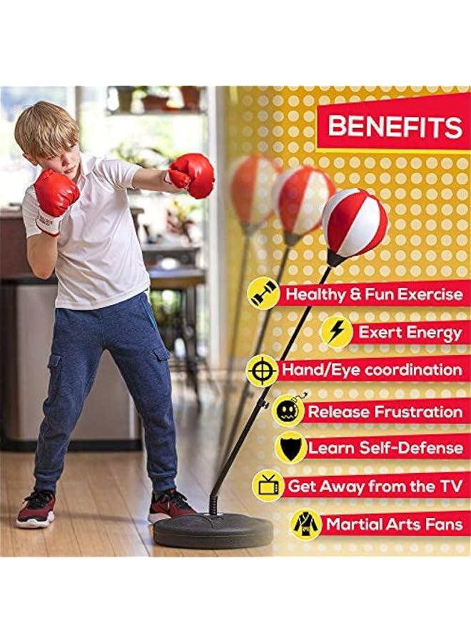 Arabest Youth Boxing Bag Set with Gloves | Adjustable Stand for Kids 3-10 Years Old | Boys & Girls Punching Bag Toy (Red/White) - Image 2