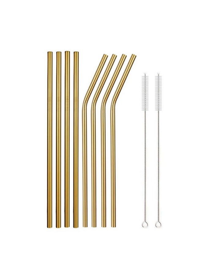Set of 8 Stainless Steel Straws with 2 Cleaning Brush,8 Straight + 8 Bent Metal Straws