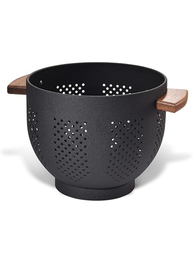 LOOPITYS storage basket , Metal Colander with Wood Handle and Stable Base, Fruit basket, snack basin, Powder Coated Steel Kitchen Strainer Basket for Draining Pasta, Vegetable and fruit(22CM quart,Matte Black) - Image 4