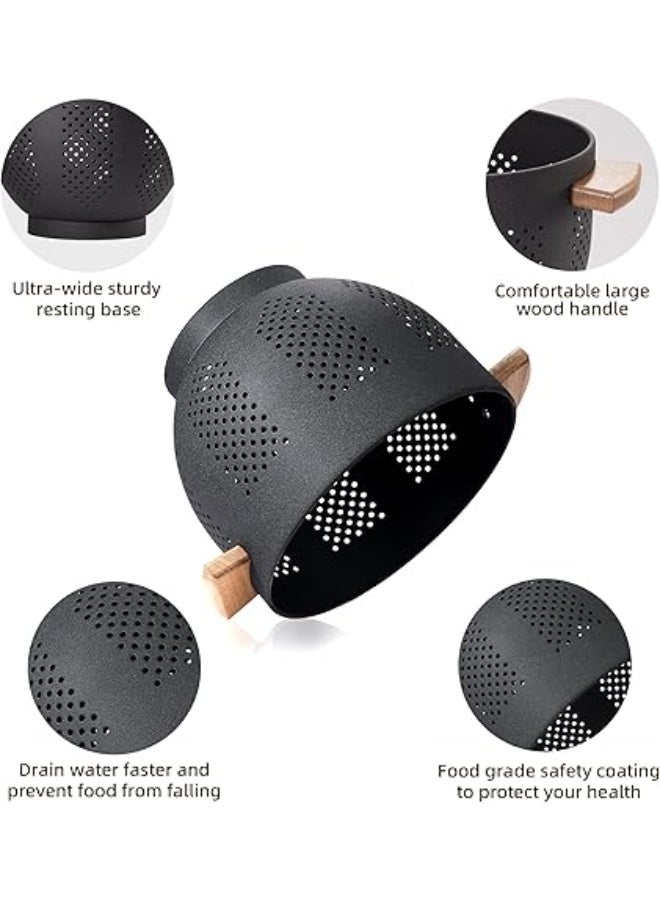 LOOPITYS storage basket , Metal Colander with Wood Handle and Stable Base, Fruit basket, snack basin, Powder Coated Steel Kitchen Strainer Basket for Draining Pasta, Vegetable and fruit(22CM quart,Matte Black) - Image 5
