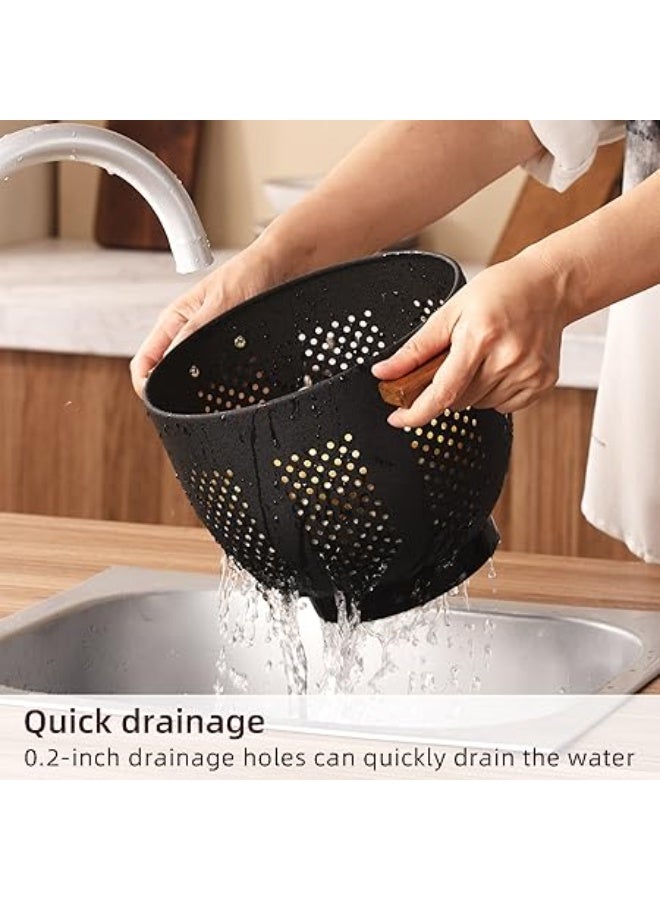 LOOPITYS storage basket , Metal Colander with Wood Handle and Stable Base, Fruit basket, snack basin, Powder Coated Steel Kitchen Strainer Basket for Draining Pasta, Vegetable and fruit(22CM quart,Matte Black) - Image 2