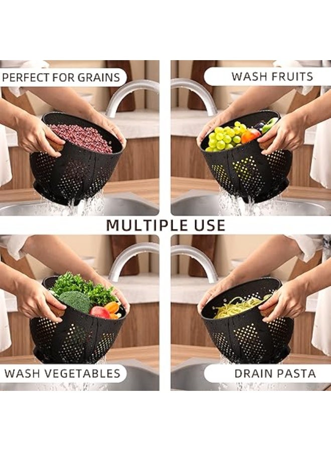 LOOPITYS storage basket , Metal Colander with Wood Handle and Stable Base, Fruit basket, snack basin, Powder Coated Steel Kitchen Strainer Basket for Draining Pasta, Vegetable and fruit(22CM quart,Matte Black) - Image 1