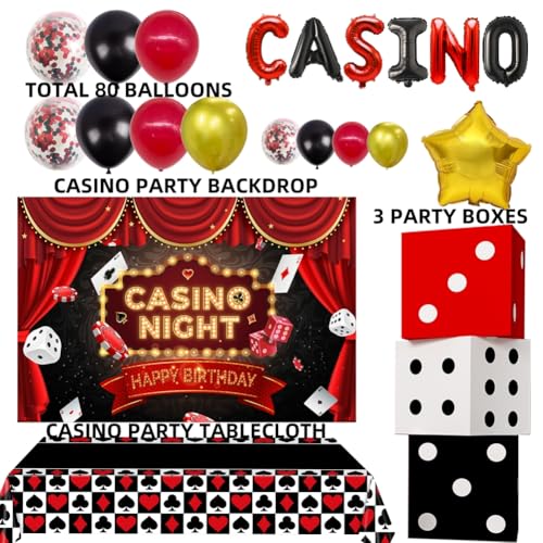 PUGED Casino Theme Birthday Party Decorations Party Backdrop Foil Balloons Balloons Garlands Set Las Vegas Casino Night Poker Party Supplies 62 Pack - Image 5