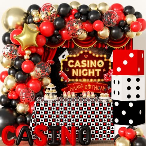 PUGED Casino Theme Birthday Party Decorations Party Backdrop Foil Balloons Balloons Garlands Set Las Vegas Casino Night Poker Party Supplies 62 Pack - Image 1