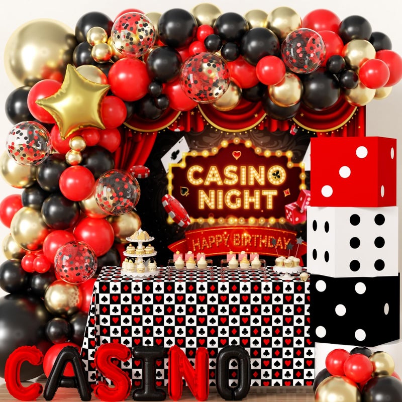 PUGED Casino Theme Birthday Party Decorations Party Backdrop Foil Balloons Balloons Garlands Set Las Vegas Casino Night Poker Party Supplies 62 Pack - Image 3