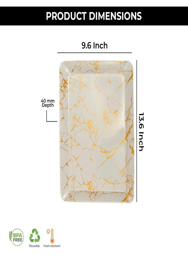 Aurka Rectangle Melamine Serving Tray Set of 2 (Medium) | Golden Marble | Durable, Lightweight & Reusable Trays for Food, Snacks, Tea & Drinks | Ideal for Home, Restaurant, Office & Parties - Image 3