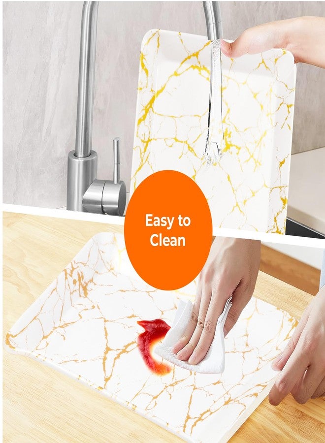 Aurka Rectangle Melamine Serving Tray Set of 2 (Medium) | Golden Marble | Durable, Lightweight & Reusable Trays for Food, Snacks, Tea & Drinks | Ideal for Home, Restaurant, Office & Parties - Image 5