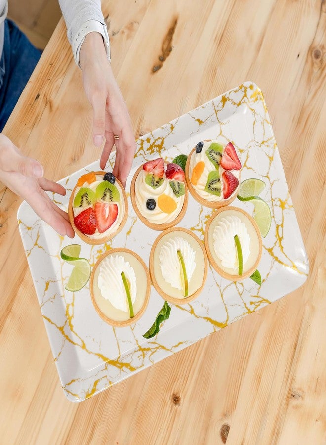 Aurka Rectangle Melamine Serving Tray Set of 2 (Medium) | Golden Marble | Durable, Lightweight & Reusable Trays for Food, Snacks, Tea & Drinks | Ideal for Home, Restaurant, Office & Parties - Image 2