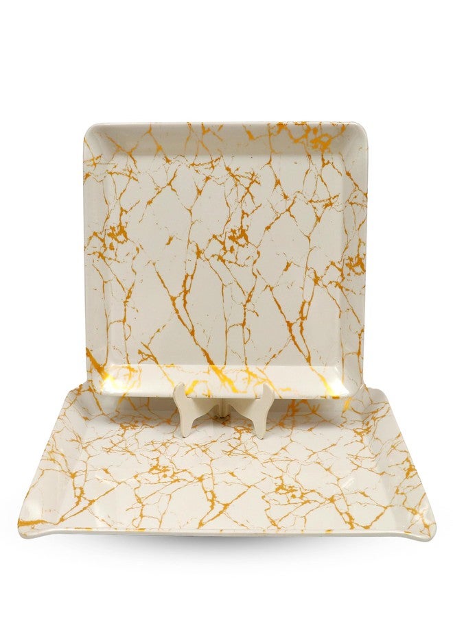Aurka Rectangle Melamine Serving Tray Set of 2 (Medium) | Golden Marble | Durable, Lightweight & Reusable Trays for Food, Snacks, Tea & Drinks | Ideal for Home, Restaurant, Office & Parties - Image 1