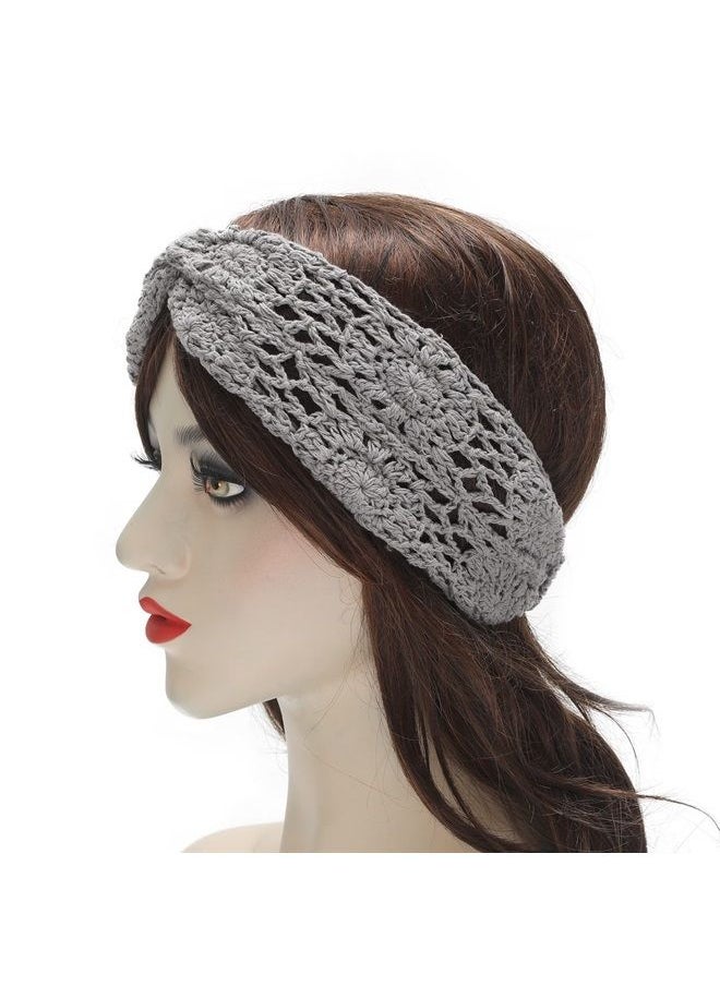ZLYC Women Headband Handmade Crochet Knit Boho Flower Hair Bands (Twist Knotted Gray)  - Image 3