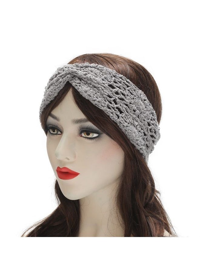 ZLYC Women Headband Handmade Crochet Knit Boho Flower Hair Bands (Twist Knotted Gray)  - Image 2
