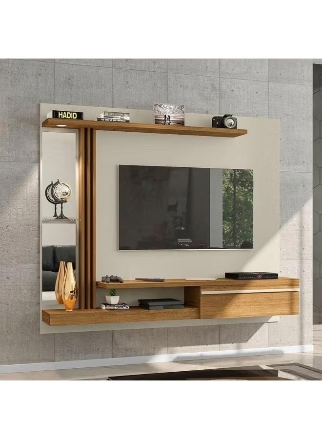 Al Zakharef Denver Floating TV Wall Panel for TVs up to 55 Inches – 160cm MDF Modern Wall-Mounted Entertainment Unit with Doors, White + Oak Finish – Living Room & Bedroom TV Stand