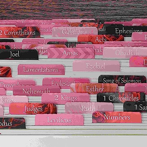 Thinkor Reposition Laminated Bible Tabs, Large Print Stickers, Easy to Read and Apply Bible Tabs for Women and Man (Pink Rose Print) - Image 2