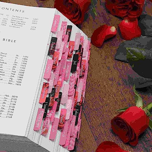 Thinkor Reposition Laminated Bible Tabs, Large Print Stickers, Easy to Read and Apply Bible Tabs for Women and Man (Pink Rose Print) - Image 3