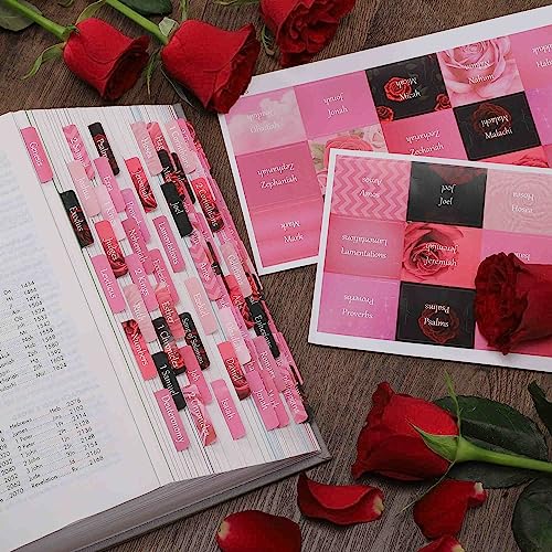 Thinkor Reposition Laminated Bible Tabs, Large Print Stickers, Easy to Read and Apply Bible Tabs for Women and Man (Pink Rose Print) - Image 5