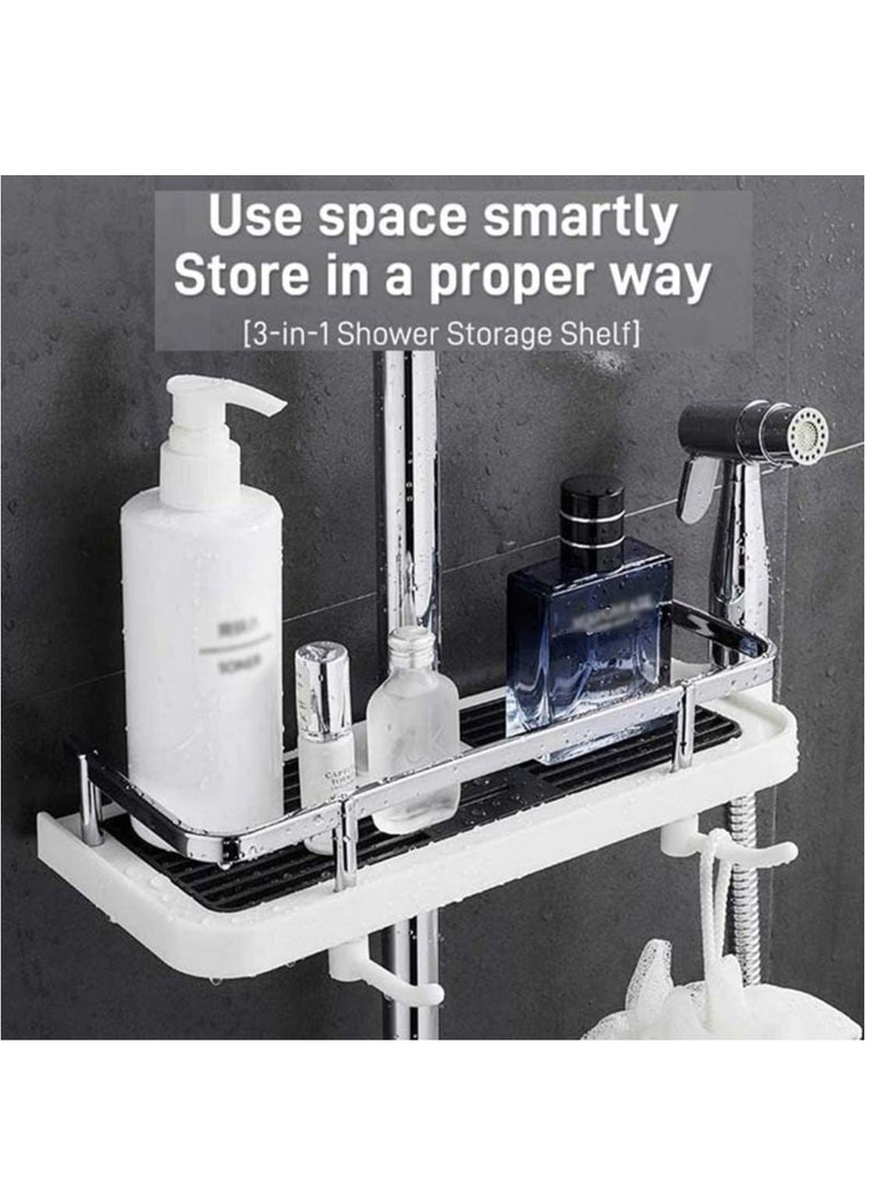 Loquat No-Drill Shower Caddy with Lifting Bracket, Adjustable Pole  Basket - White, for Shower Head, Shampoo, Soap - Image 4
