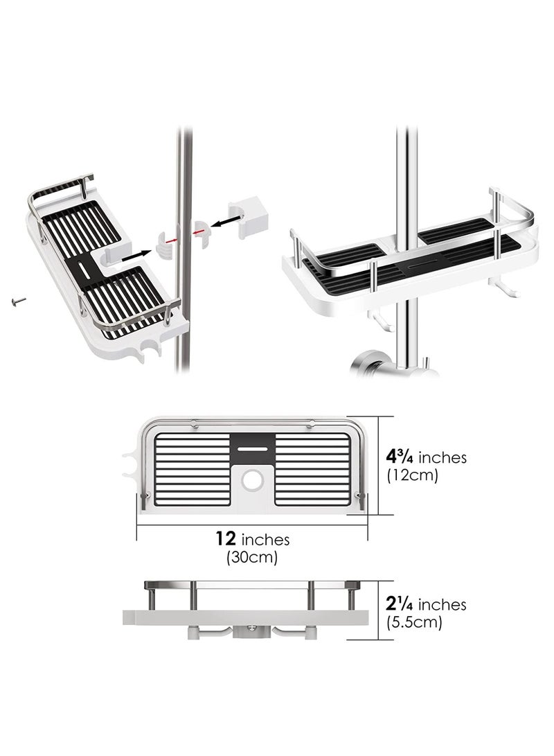 Loquat No-Drill Shower Caddy with Lifting Bracket, Adjustable Pole  Basket - White, for Shower Head, Shampoo, Soap - Image 2