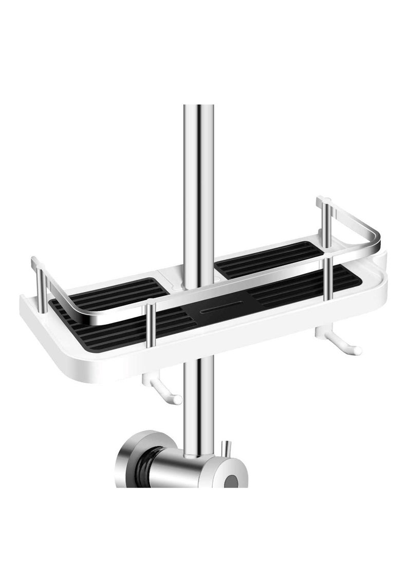 Loquat No-Drill Shower Caddy with Lifting Bracket, Adjustable Pole  Basket - White, for Shower Head, Shampoo, Soap - Image 1