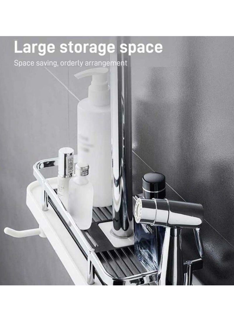 Loquat No-Drill Shower Caddy with Lifting Bracket, Adjustable Pole  Basket - White, for Shower Head, Shampoo, Soap - Image 3