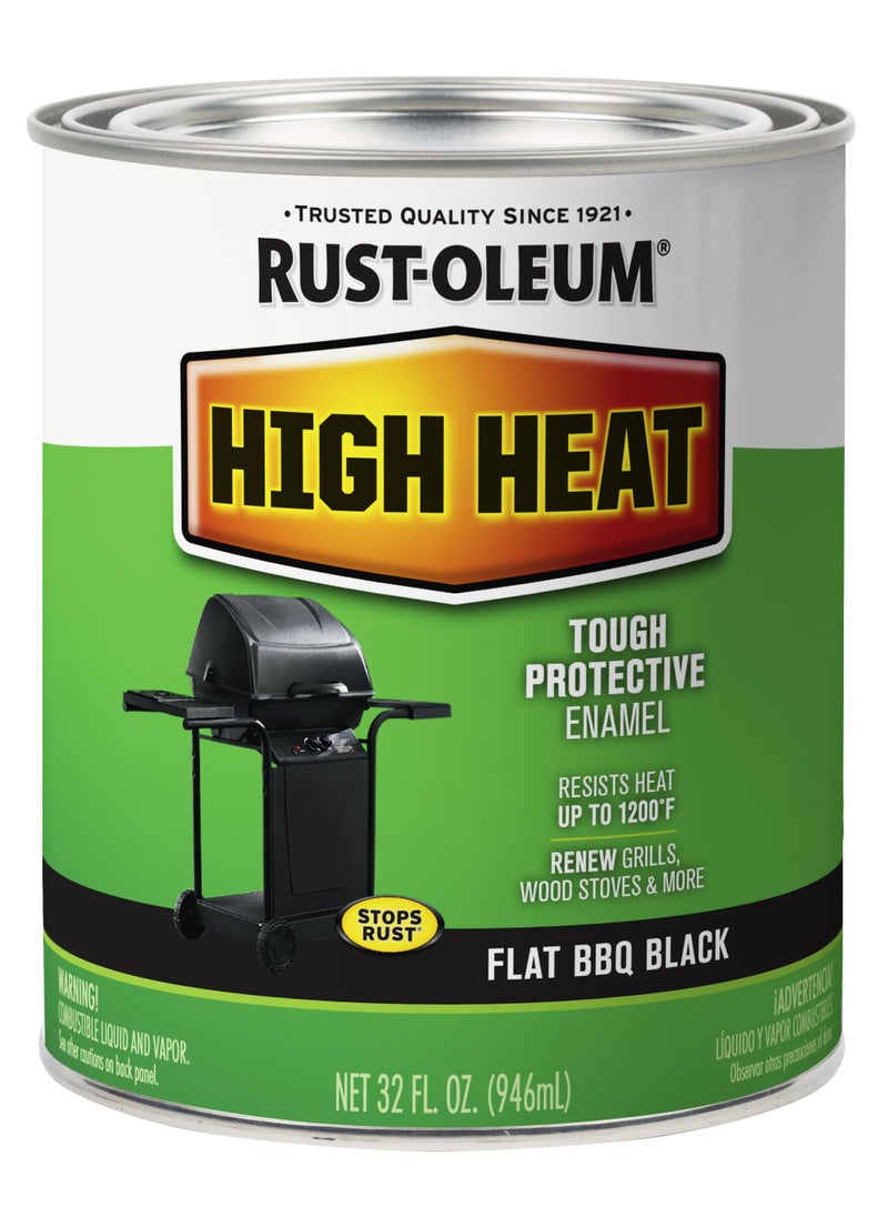RUST-OLEUM Rust-Oleum 7778502 High Brush On Paint Heat Protective Enamel, 32 Fl Oz (Pack of 1), Bar-B-Que Black  - Image 1