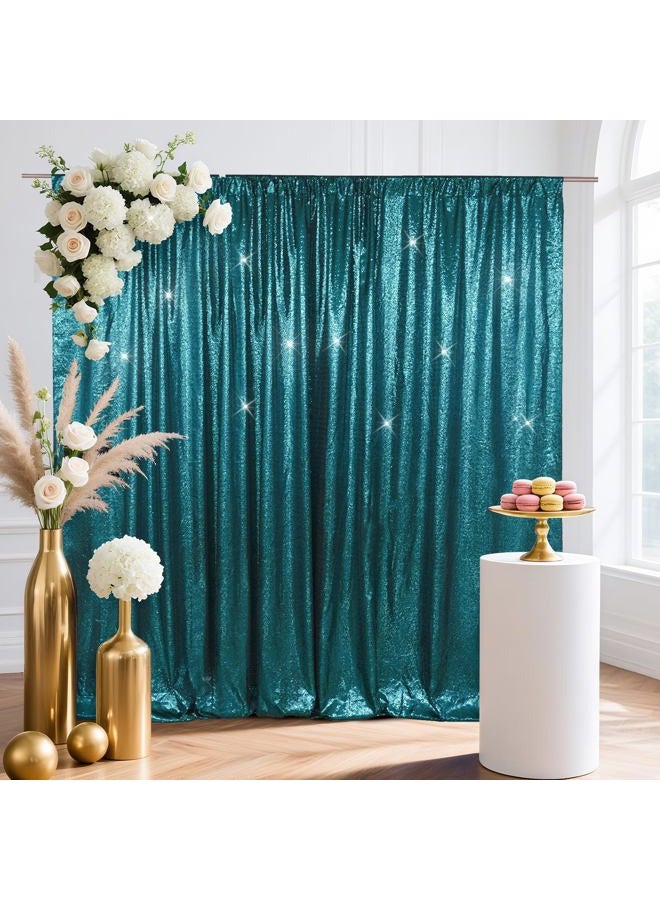 SquarePie Sequin Backdrop Non-Transparent Background Sparkly Curtain for Wedding Party 6FT x 6FT Teal - Image 4