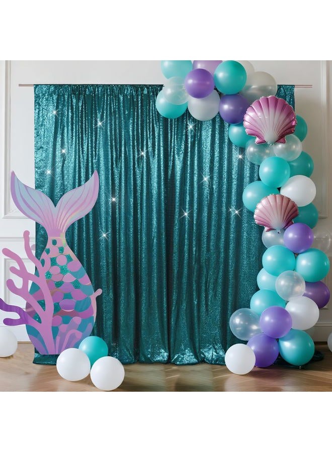 SquarePie Sequin Backdrop Non-Transparent Background Sparkly Curtain for Wedding Party 6FT x 6FT Teal - Image 2