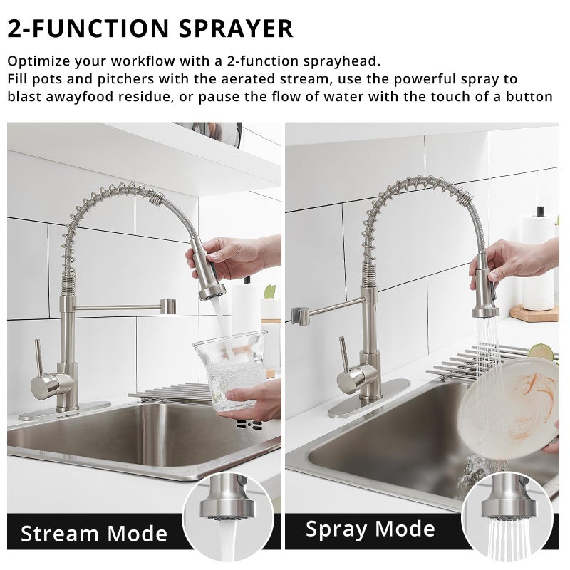 AIMADI Kitchen Faucets with Deck Plate AIMADI,Contemporary Single Handle Stainless Steel Brushed Nickel Pull Down Kitchen Sink Faucets - Image 3