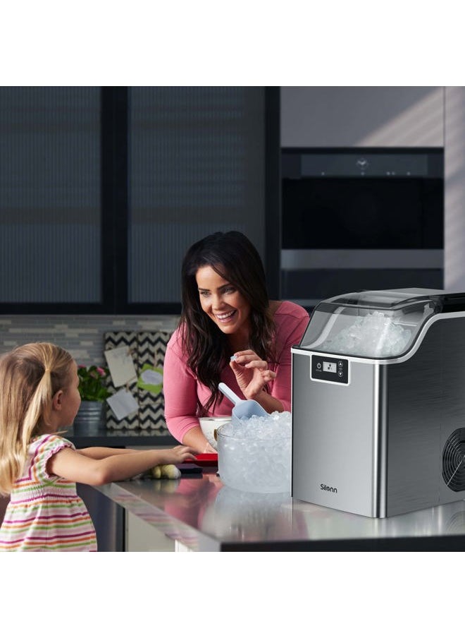 Compact Nugget Ice Maker，44lbs/Day Pellet Ice Maker Machine with Timer & Self-Cleaning Function, Portable Countertop Ice Maker for Home, Office, Bar, Perfect for Cocktails & Smoothies