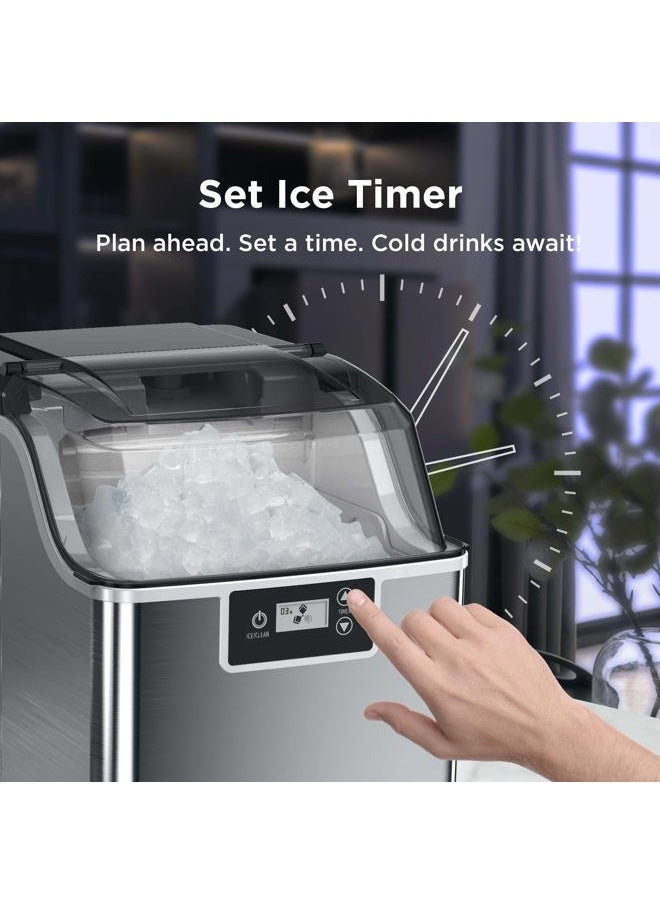 Compact Nugget Ice Maker，44lbs/Day Pellet Ice Maker Machine with Timer & Self-Cleaning Function, Portable Countertop Ice Maker for Home, Office, Bar, Perfect for Cocktails & Smoothies