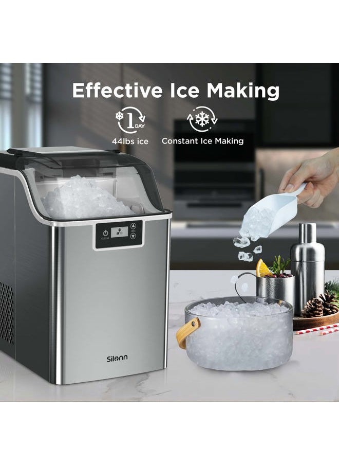 Silonn Compact Nugget Ice Maker，44lbs/Day Pellet Ice Maker Machine with Timer & Self-Cleaning Function, Portable Countertop Ice Maker for Home, Office, Bar, Perfect for Cocktails & Smoothies  - Image 2