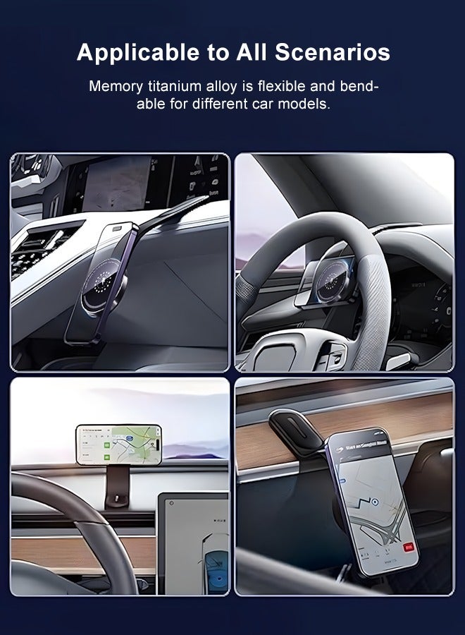 Aijmil حامل هاتف مغناطيسي للسيارة مع دعم شحن، متوافق مع آيفون 15 برو ماكس و15 برو و15 بلس، مصنوع من سبائك التيتانيوم القابلة للثني والضبط، يثبت على جميع لوحات العدادات و الزجاج الأمامي، موديل C02 - Image 3