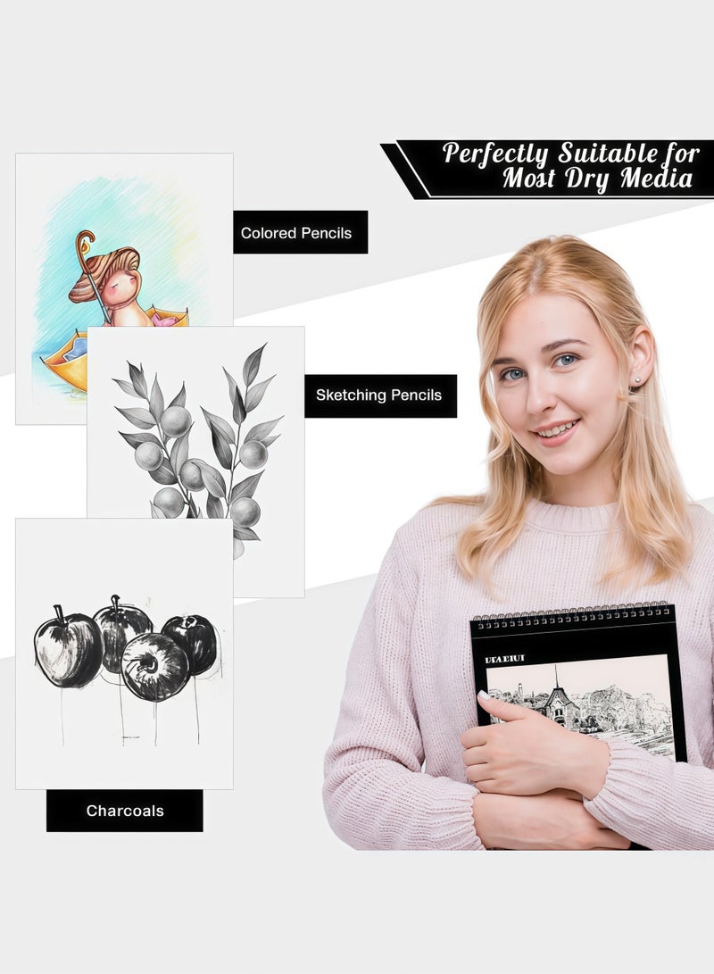 بروديوت دفتر رسم مقاس 8.27 بوصة × 5.83 بوصة، ذو غلاف حلزوني علوي، يحتوي على 30 ورقة من ورق الرسم A5 الخالي من الأحماض بوزن 68 رطل/100 غرام، دفتر رسم فني للأطفال والفنانين والمبتدئين، لوازم فنية احترافية للبالغين. - Image 3