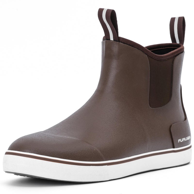 Furuian Men's Deck Boots Fishing Boots Waterproof Rain Boots Ankle Booties Slip On Neoprene Rubber Footwear Chelsea Boots Men botas para hombre for Gardening Fishing Boating Camping Sailing, Brown 11 - Image 1