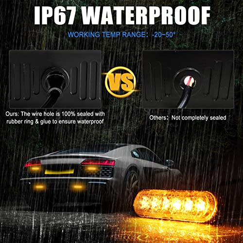 XTAUTO 10pcs LED Emergency Strobe Light, 6-LED Ultra Slim Surface Mount Flashing Warning Beacon Hazard Construction Caution Grille Light Bar for Truck Car Off Road Vehicles SUV ATV (Amber) - Image 4