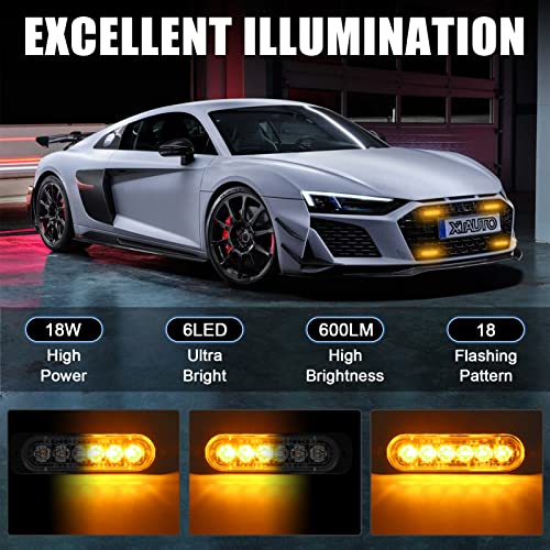 XTAUTO 10pcs LED Emergency Strobe Light, 6-LED Ultra Slim Surface Mount Flashing Warning Beacon Hazard Construction Caution Grille Light Bar for Truck Car Off Road Vehicles SUV ATV (Amber) - Image 2